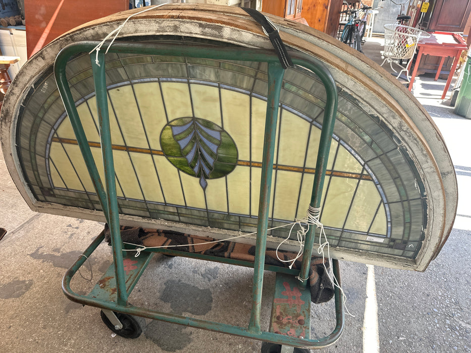 LARGE STAINED GLASS ARCHED WINDOW