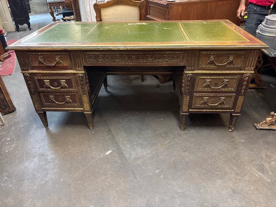 FRENCH LEATHER TOP ORNATE DESK WITH DRAWERS