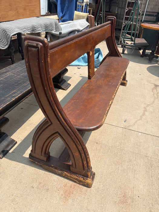 ANTIQUE BROWN PINE CHURCH PEW/BENCH WITH CURVED ENDS