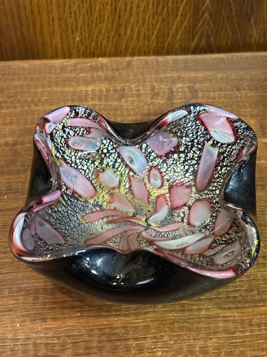 GOLD AND PURPLE RUFFLED MURANO GLASS DISH - AS FOUND