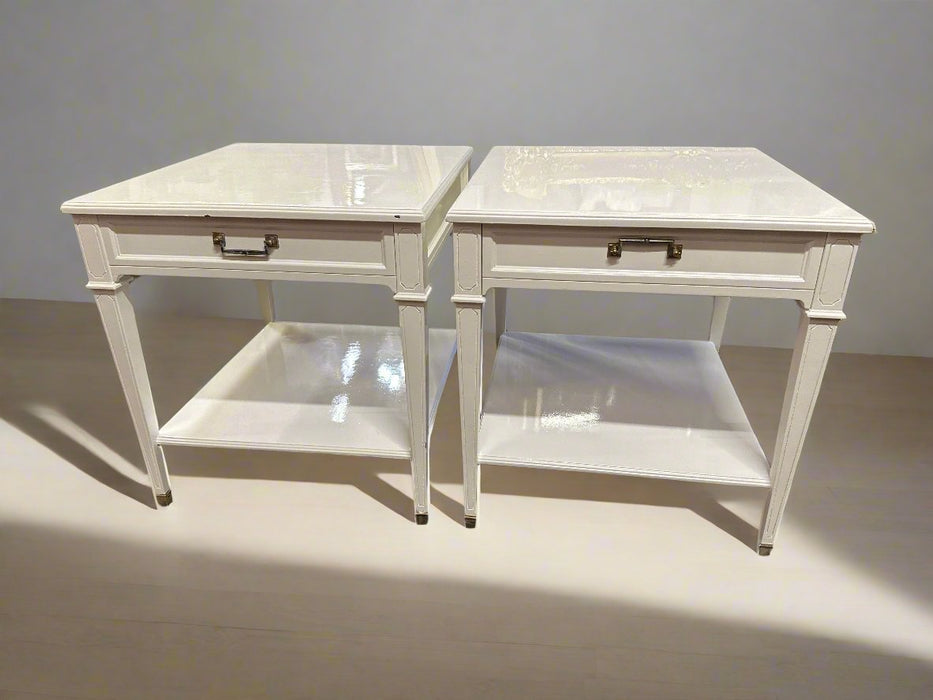 PAIR OF WHITE END TABLES