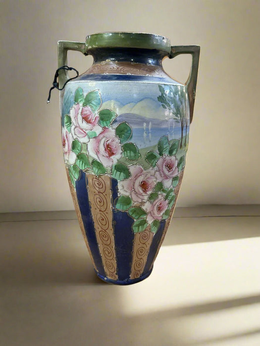 LARGE NIPPON HAND PAINTED VASE WITH ROSE