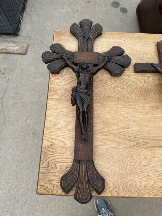 LARGE  ROSEWOOD AND SPELTER CRUCIFIX