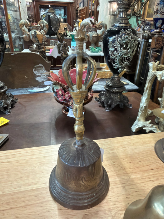 ORNATE TIBETAN RITUAL BRASS HAND BELL - NO DINGER