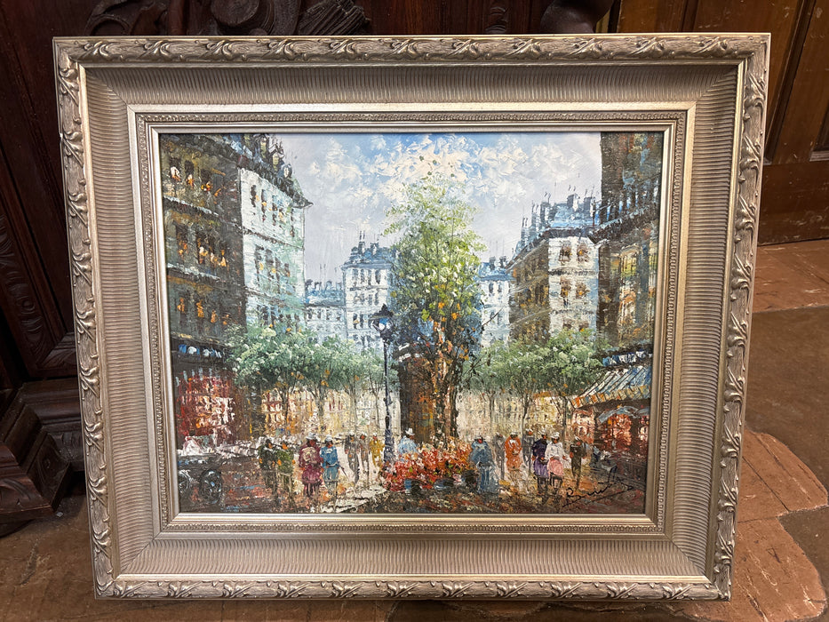FRAMED IMPRESSIONIST PARIS STREET SCENE OIL PAINTING - SIGNED - AS FOUND