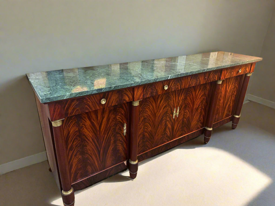 EMPIRE GREEN MARBLE TOP MAHOGANY SIDEBOARD AS FOUND