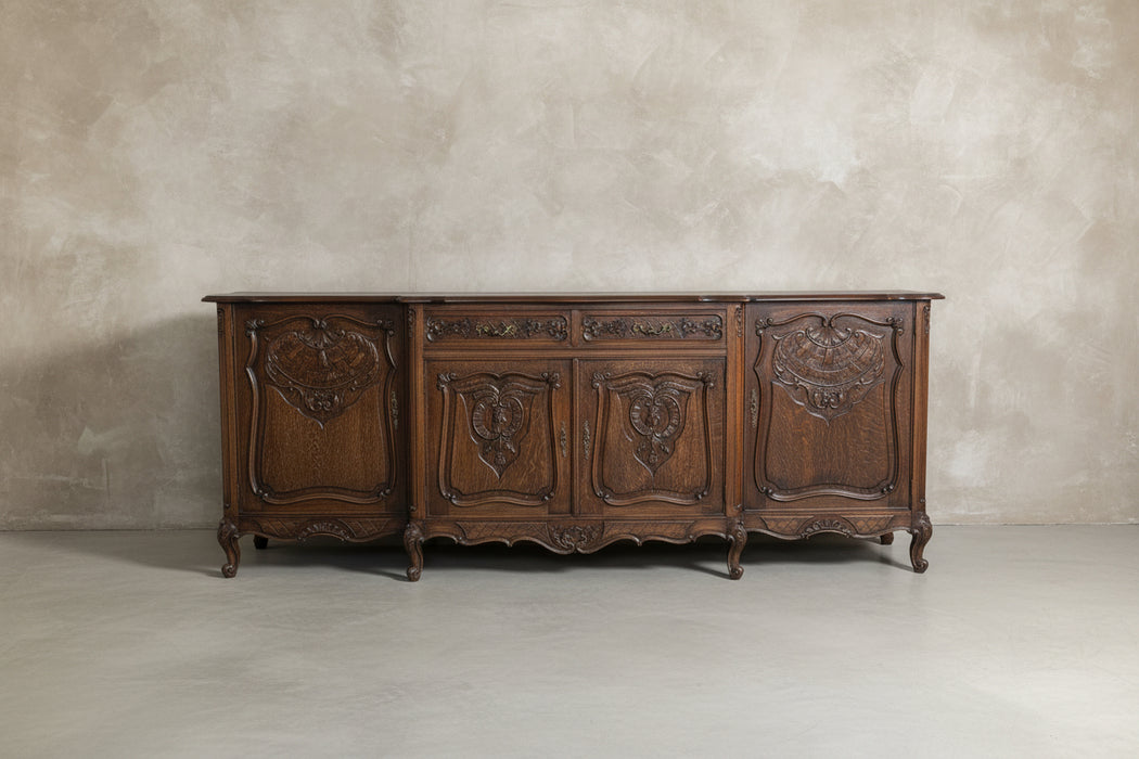 DARK COUNTRY FRENCH SIDEBOARD WITH CARVED BACKSPLASH