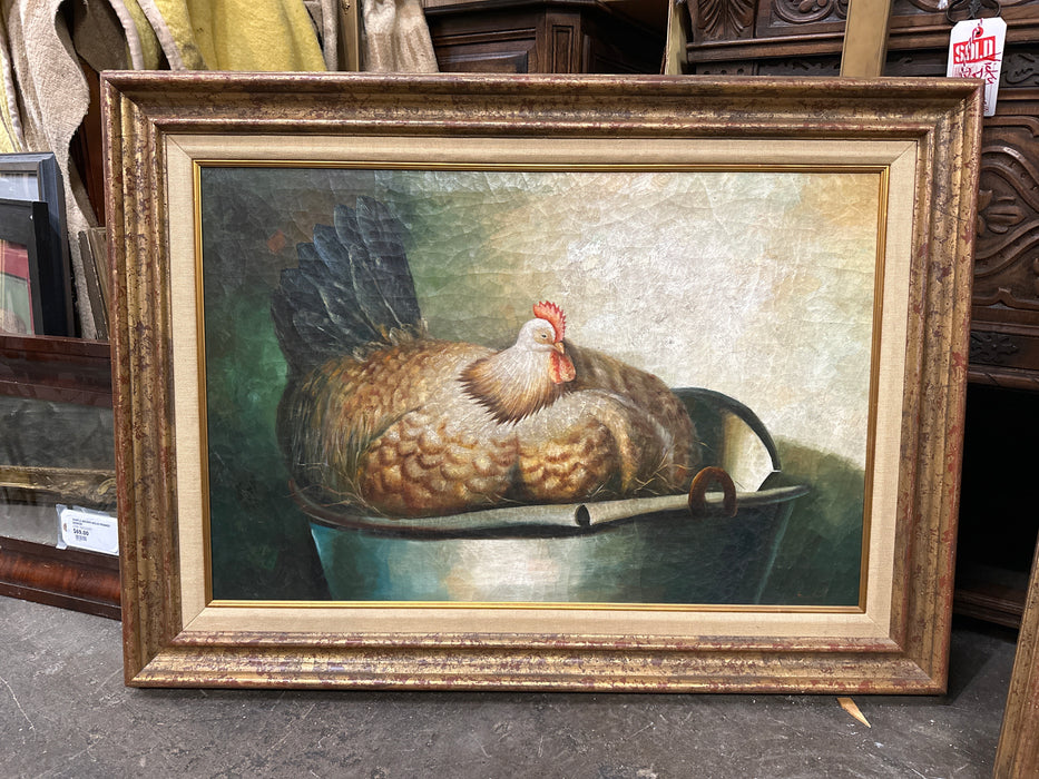 20TH CENTURY PAINTING "NESTING IN BUCKET" BY TREVOR JAMES