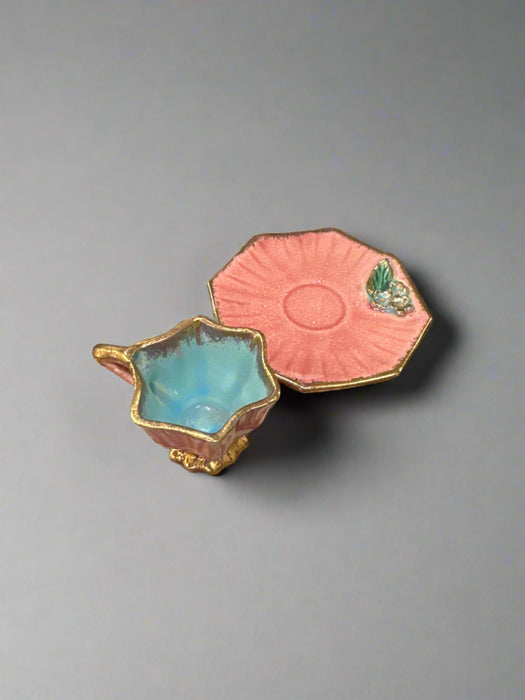 PINK AND BLUE TINY TEA CUP AND SAUCER