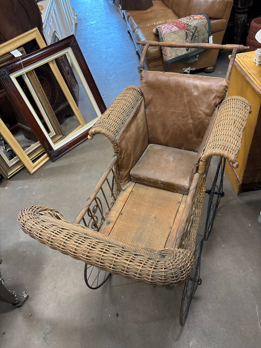 19TH CENTURY WICKER STROLLER - AS FOUND