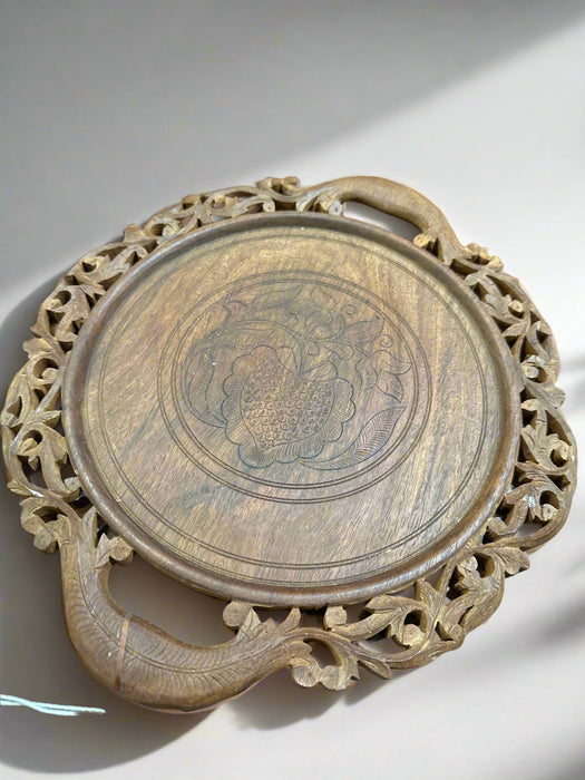 VINTAGE HAND CARVED WOODEN TRAY
