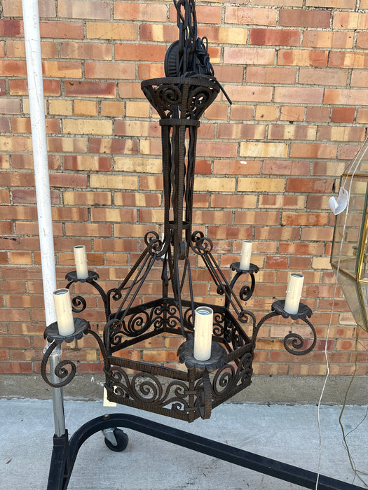 FRENCH 1930'S ART DECO IRON HEXAGONAL LIGHT WIRED