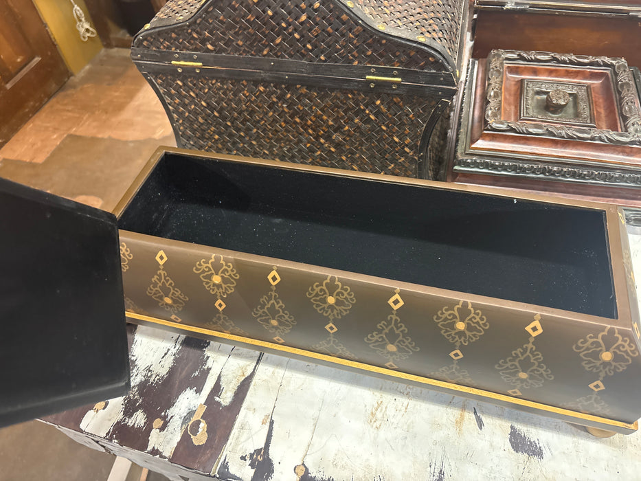 LONG BROWN AND GOLD BOX WITH LID