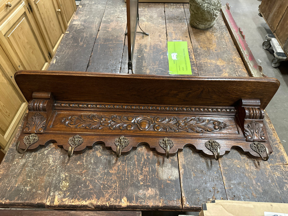 SMALL CARVED DARK OAK WALL SHELF WITH EGG AND DART MOLDING