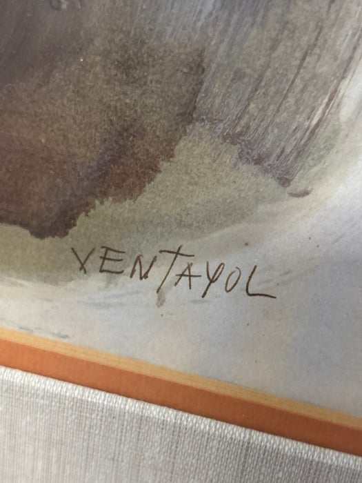 FRAMED ABSTRACT GUACHE ON PAPER - SIGNED JUAN VENTAYOL