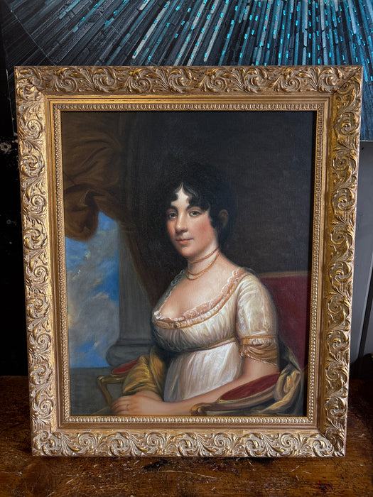 FRAMED OIL PAINTING COPY OF PORTRAIT OF DOLLY MADISON BY GILBERT STUART