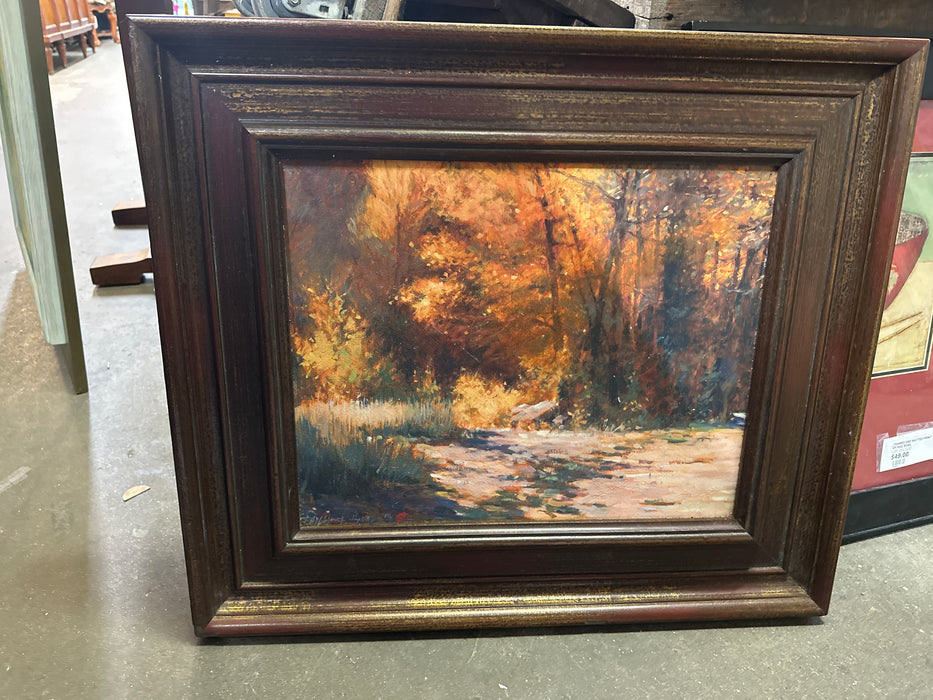 WIDE FRAMED LARGE AUTUMN SCENE PAINTING