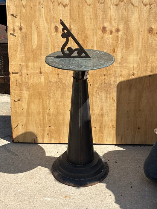 ART DECO IRON AND BRONZE SUN DIAL ON STAND