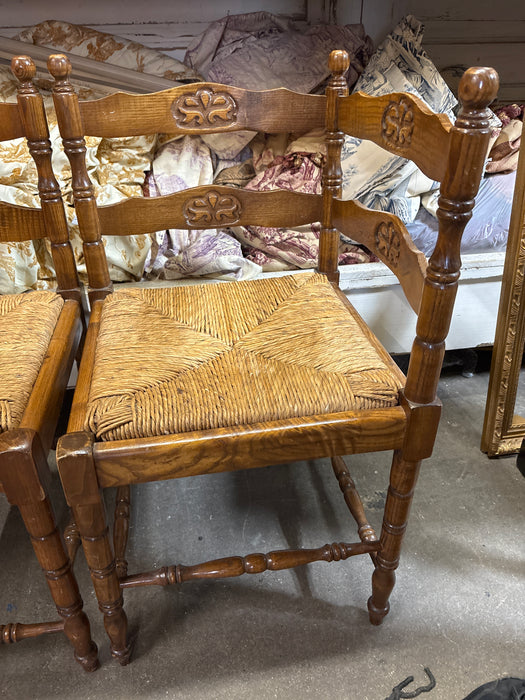 PAIR OF RUSH SEAT OAK CORNER CHAIRS