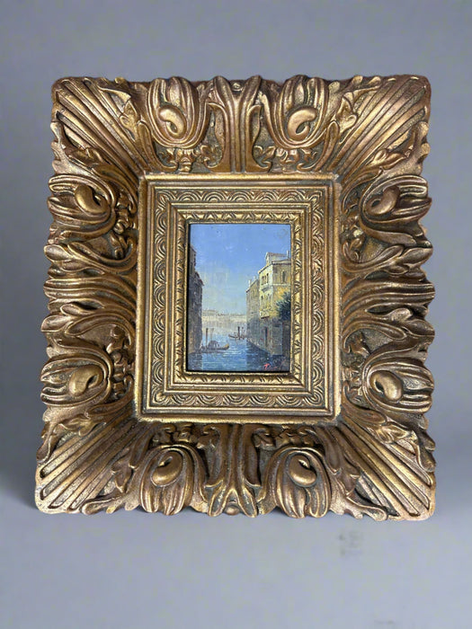 SMALL GOLD THICK FRAMED VENICE OIL PAINTING