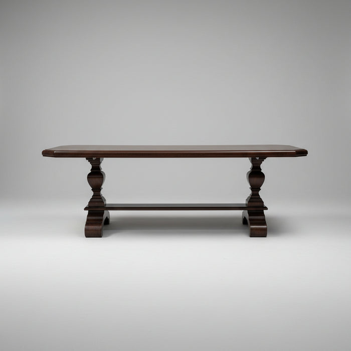 CANTED CORNER OAK DOUBLE PEDESTAL DINING TABLE