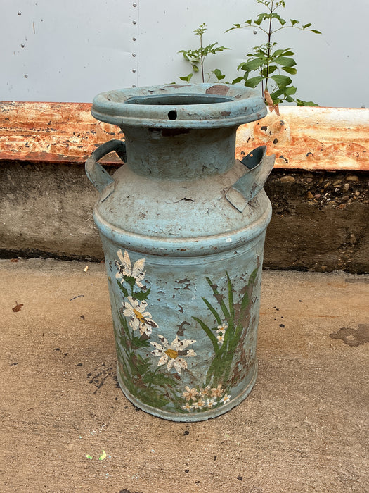 VINTAGE PAINTED MILK CAN WITH LID