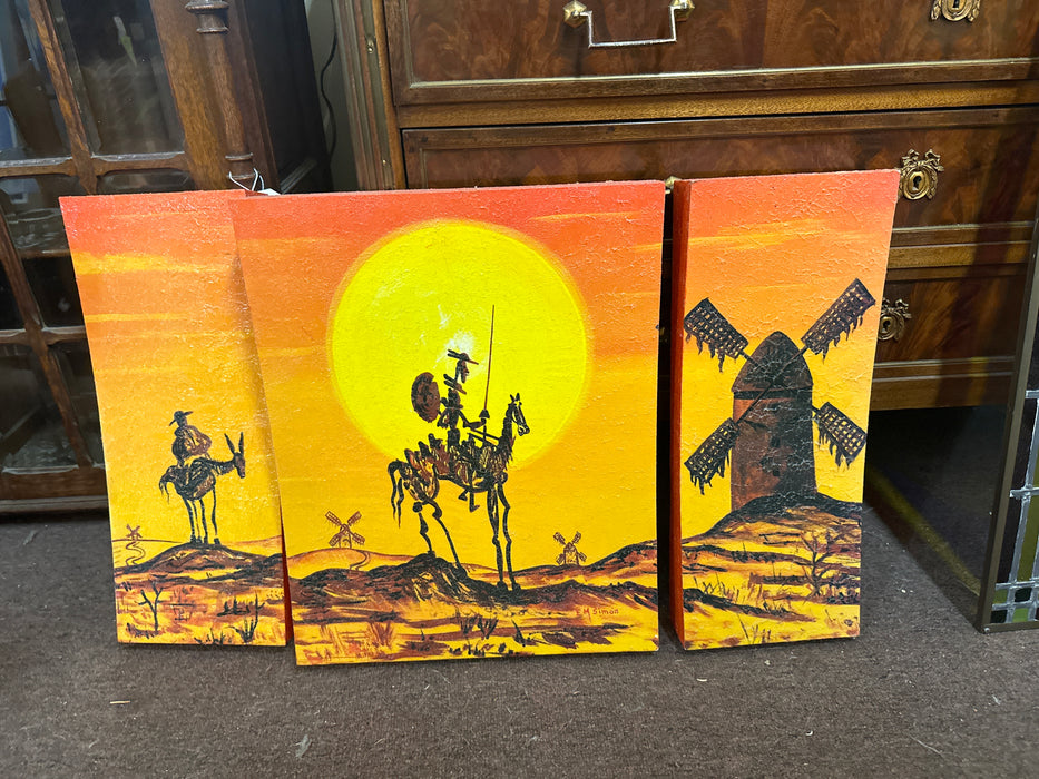 TRIPTYCH PAINTING OF DON QUIJOTE DE LA MACHA