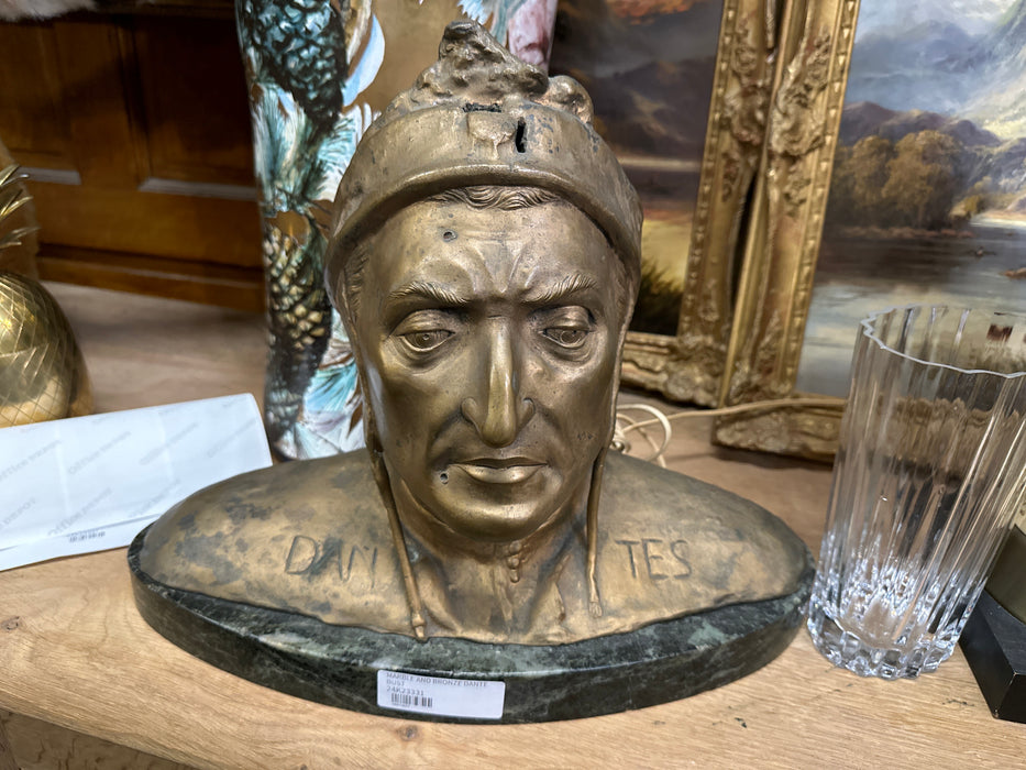 MARBLE AND BRONZE DANTE BUST