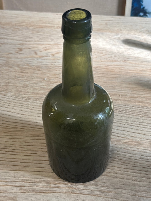GREEN BLOWN GLASS BOTTLE