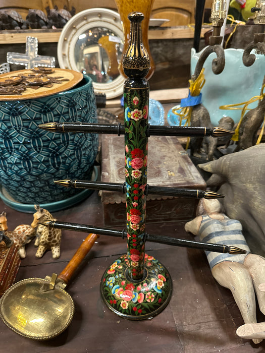 RUSSIAN POLY CHROME EBONIZED WOOD JEWELRY DISPLAY