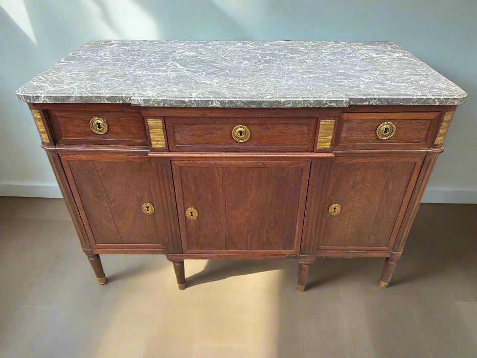 LOUIS XVI GRAY MARBLE TOP MAHOGANY SERVER