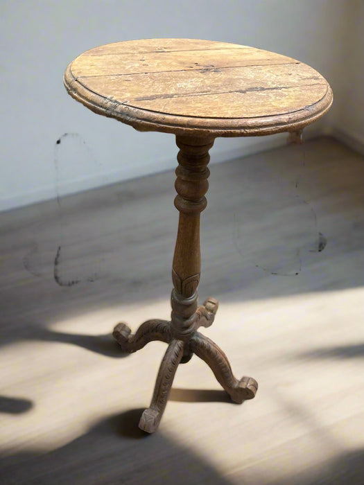 SMALL COLONIAL TEAK PEDESTAL TABLE AS FOUND