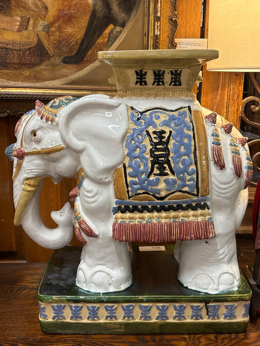 COLORFUL VINTAGE CERAMIC GLAZED ELEPHANT STAND