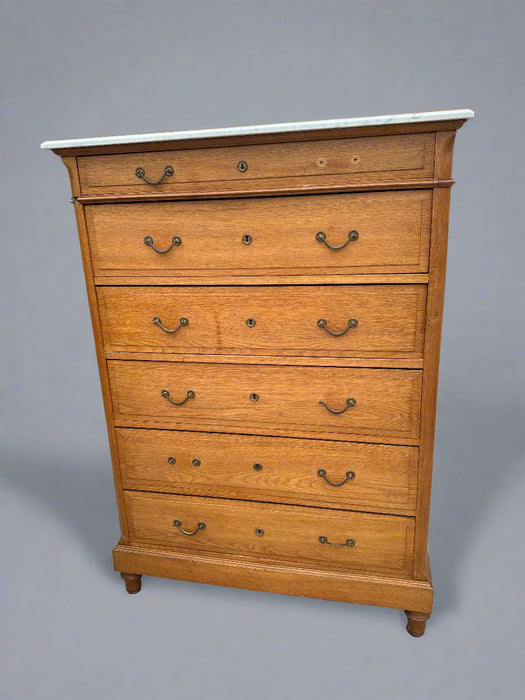 OAK MARBLE TOP HIGHBOY CHEST