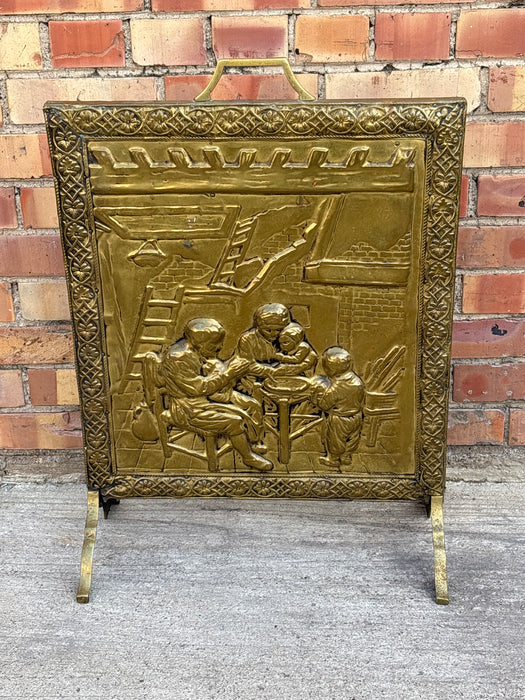 HEARTH SCENE EMBOSSED BRASS FIRE SCREEN