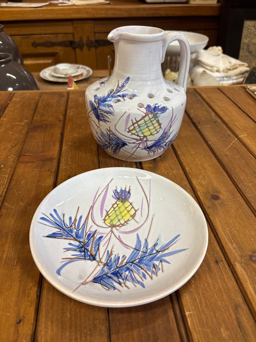 SET OF 2 PINEAPPLE VALLAURIS POTTERY POTTERY - VASE AND PLATE