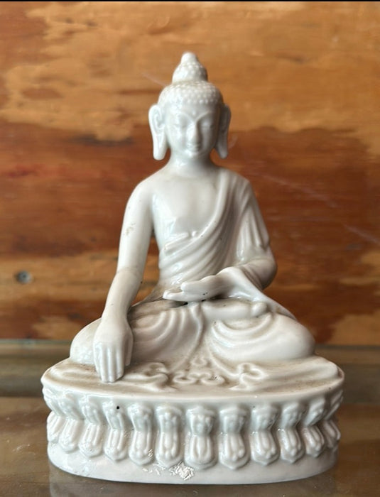 WHITE GLAZED JAIN BUDDHA