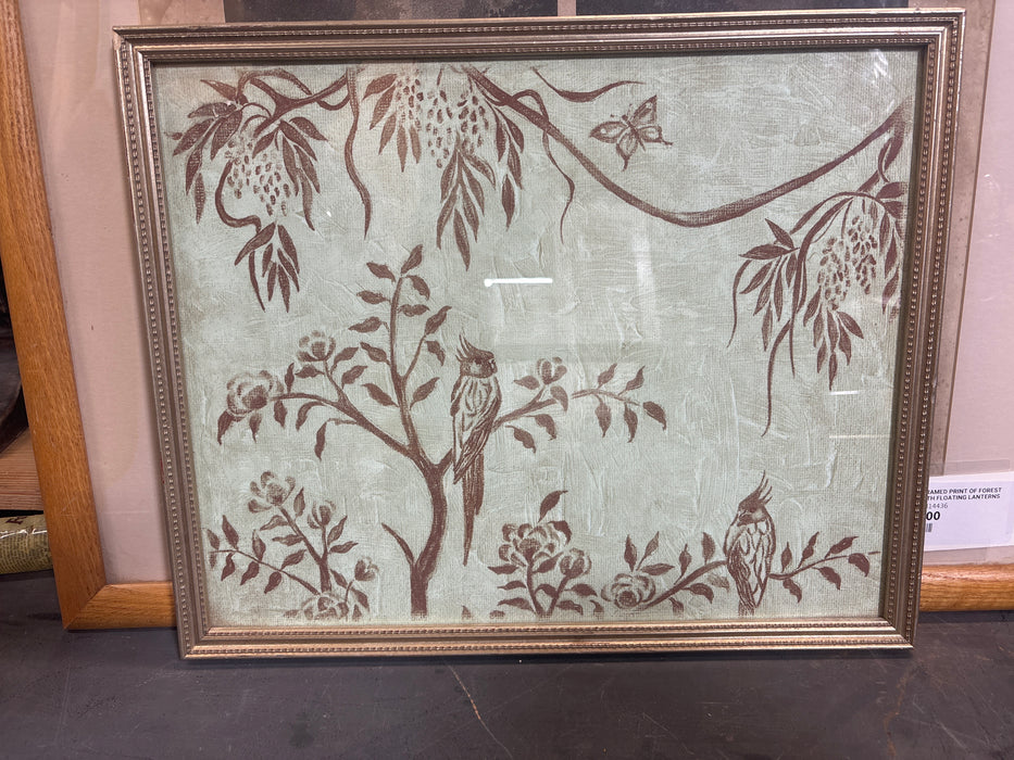 MEDIUM GOLD FRAMED PRINT OF BIRDS IN TREES