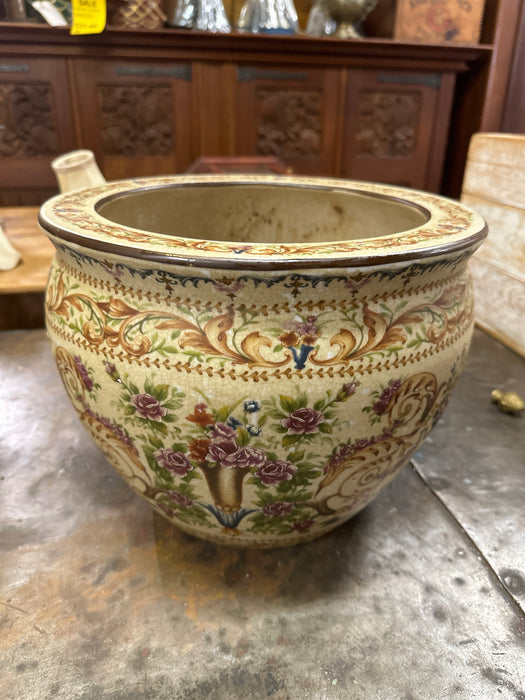 PORCELAIN LARGE JARDINIERE WITH FLORAL DESIGN