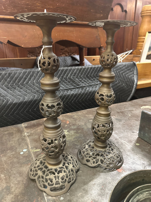 PAIR OF CONTINENTAL CAST METAL CANDLE STANDS