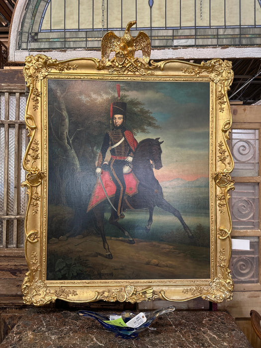 FABULOUS FRAMED OIL PAINTING OF A GENERAL ON HORSE BACK