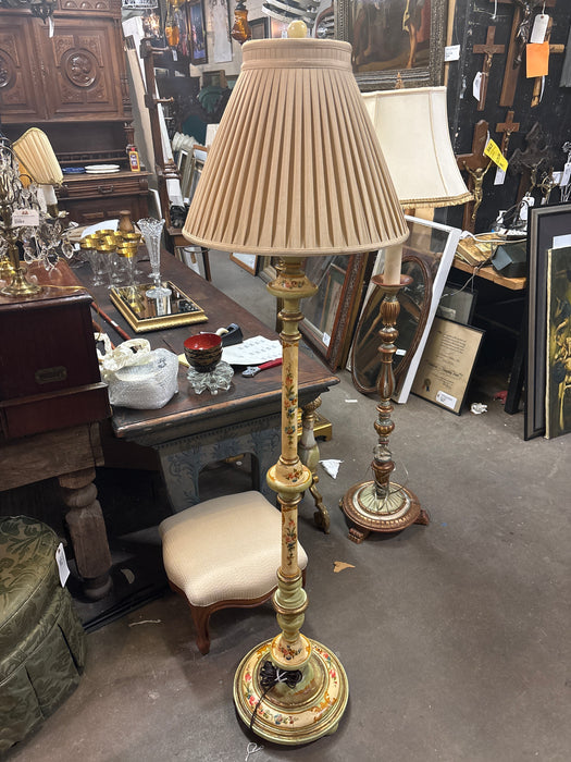 PAINTED GREEN AND YELLOW ITALIAN FLORAL FLOOR LAMP
