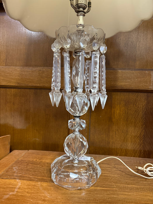 CRYSTAL TABLE LAMP WITH LARGE PRISMS AND SHADE