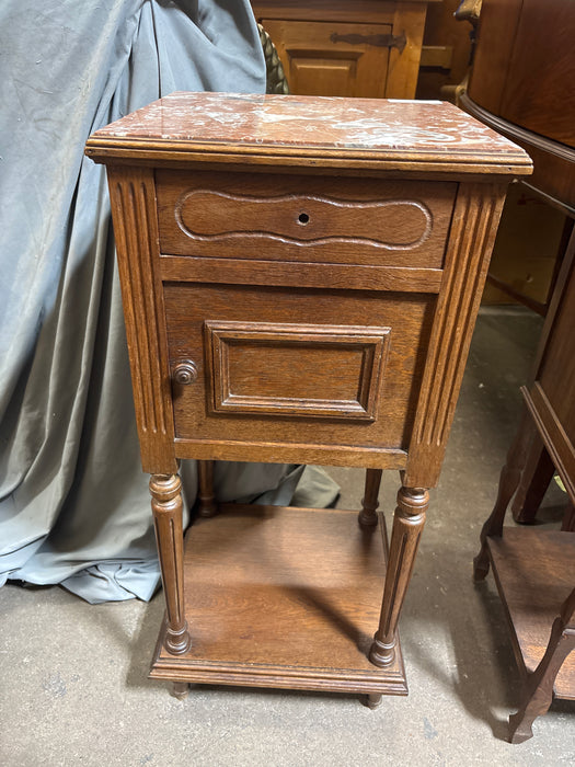 HENRI II  MARBLE TOP OAK SIDE CABINET