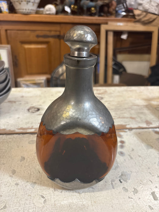 PEWTER CLAD AMBER DECANTER BOTTLE - AS FOUND