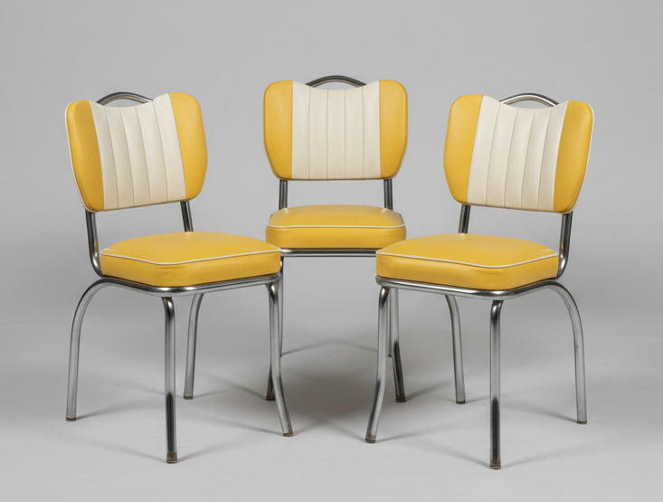 SET OF 4 MID CENTURY CHROME CHAIRS WITH YELLOW UPHOLSTERY