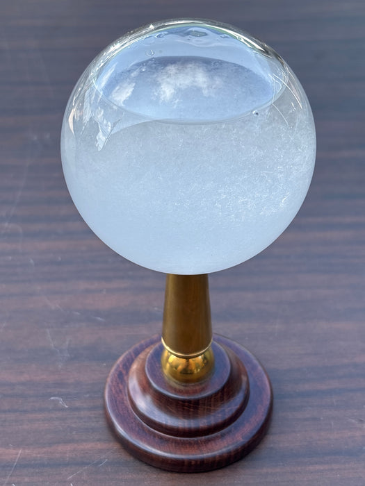WEATHER PREDICTION SPHERE ON WOOD AND BRASS BASE