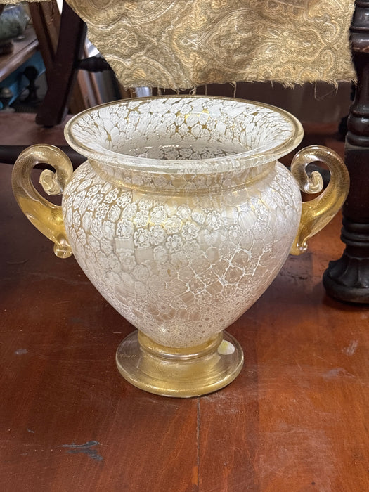 ITALIAN WHITE AND GOLD MURANO GLASS JARDINERE
