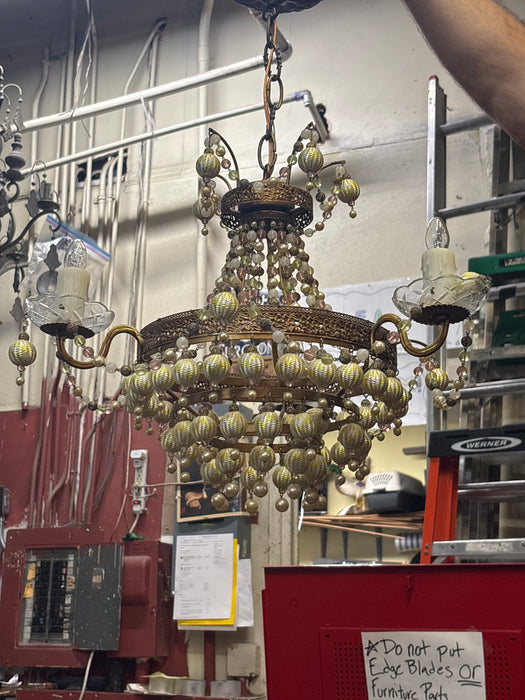 SMALL YELLOW AND PINK BEADED SACROPEL CHANDELIER