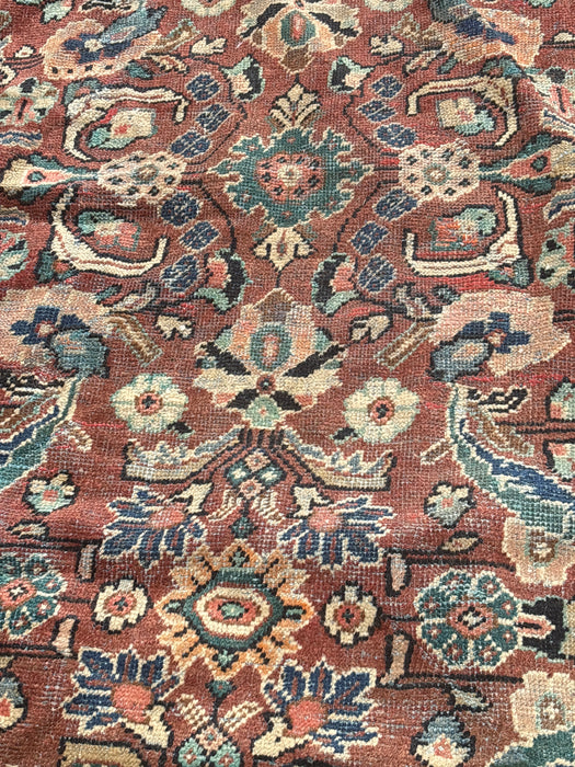 ORANGE AND GREEN HAND TIED PERSIAN MAHAL RUG